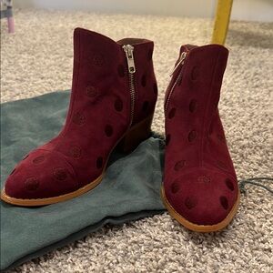 Anthropologie Suede Red Polka Dot Boots